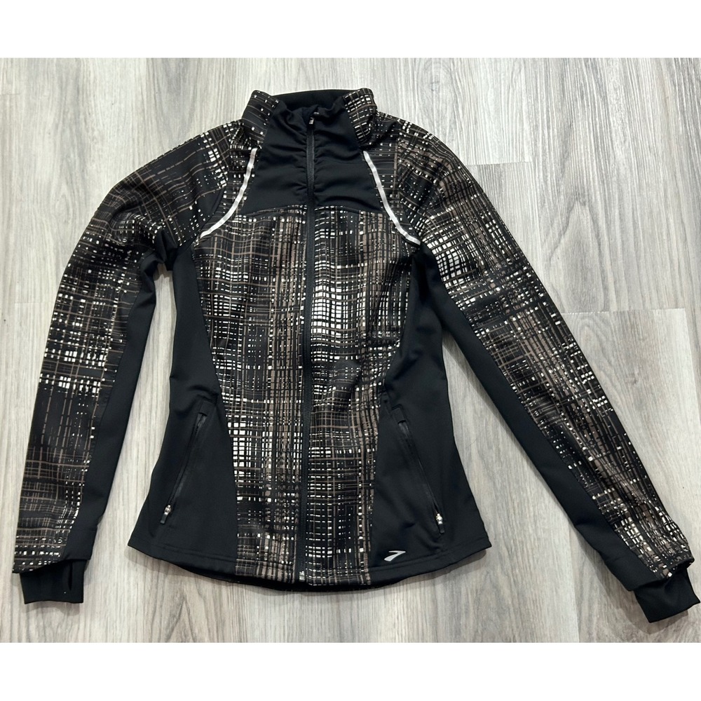 Brooks Shelter Technology Running Jacket Womens‎ Small Black Brown Full Zip wind
